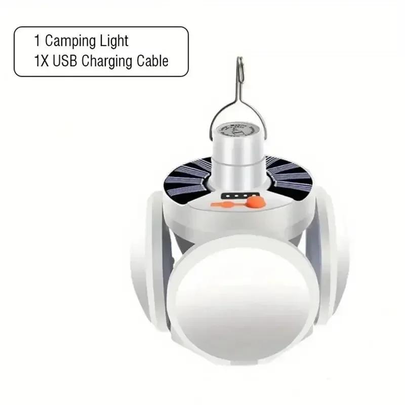 New Led Camping Light Outdoor Solar Foldable Tent Lamp USB Rechargeable Portable Emergency Night Lights for Fishing Hiking