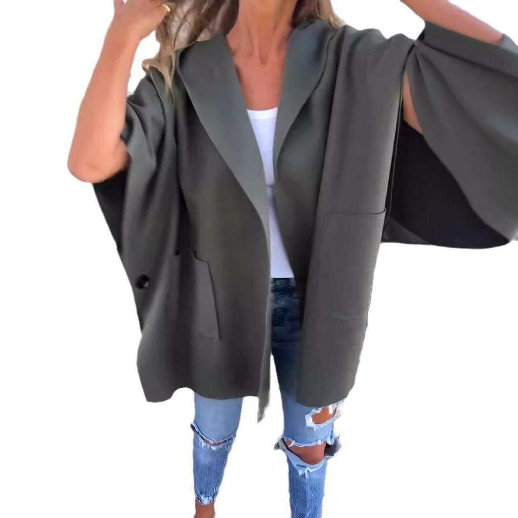 New Women's Fall Winter Lapel One-piece Poncho Coat