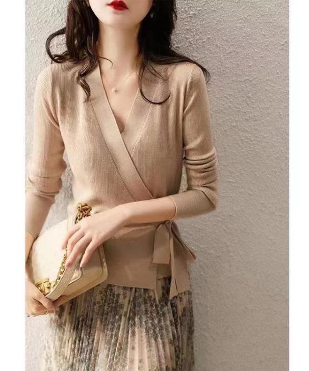 

2024 Европейский Весна/Осень Кардиган Slim Fit с V-образным вырезом и длинными рукавами Extra Large абрикосовый