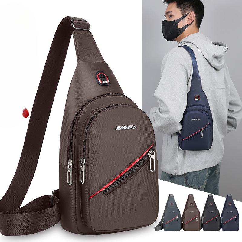 Korean Leisure Chest Bag Oxford Cloth Backpack Trend Men's Messenger Bag Zipper Bag Across Leisure Bag Black.