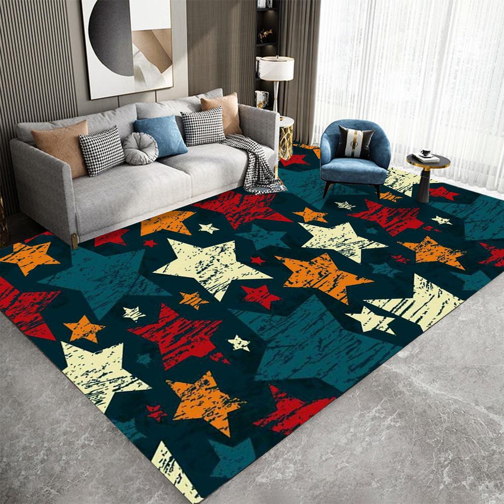 Star Pattern Carpet Mat Rug - Brown Yellow Geometric Design Modern Minimalist Home Decoration for Living Room Bedroom Floor Mat