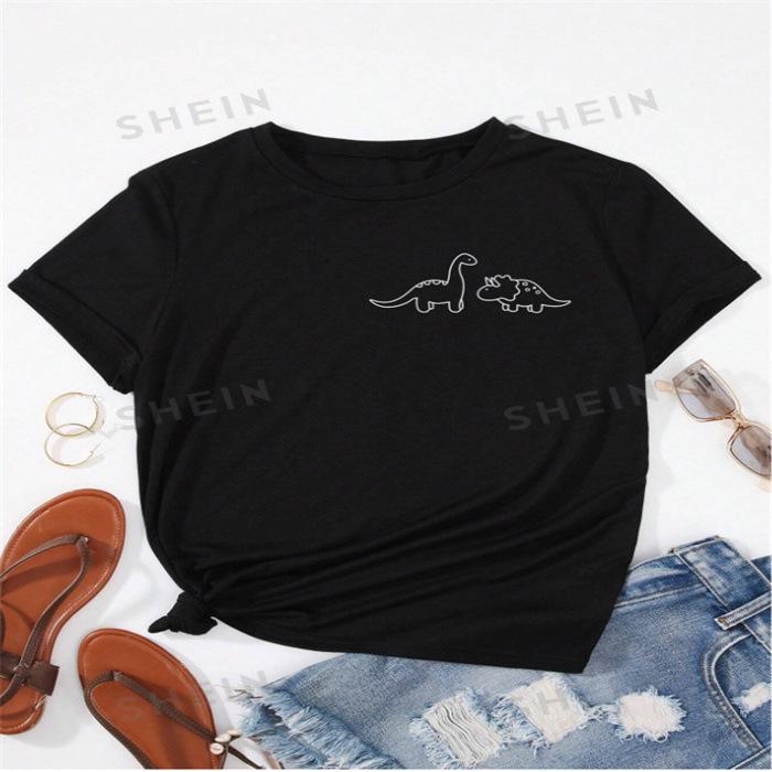 Summer Round Neck Printed Top Fashionable Casual Cute Short Sleeved Women's Pure Cotton T-shirts