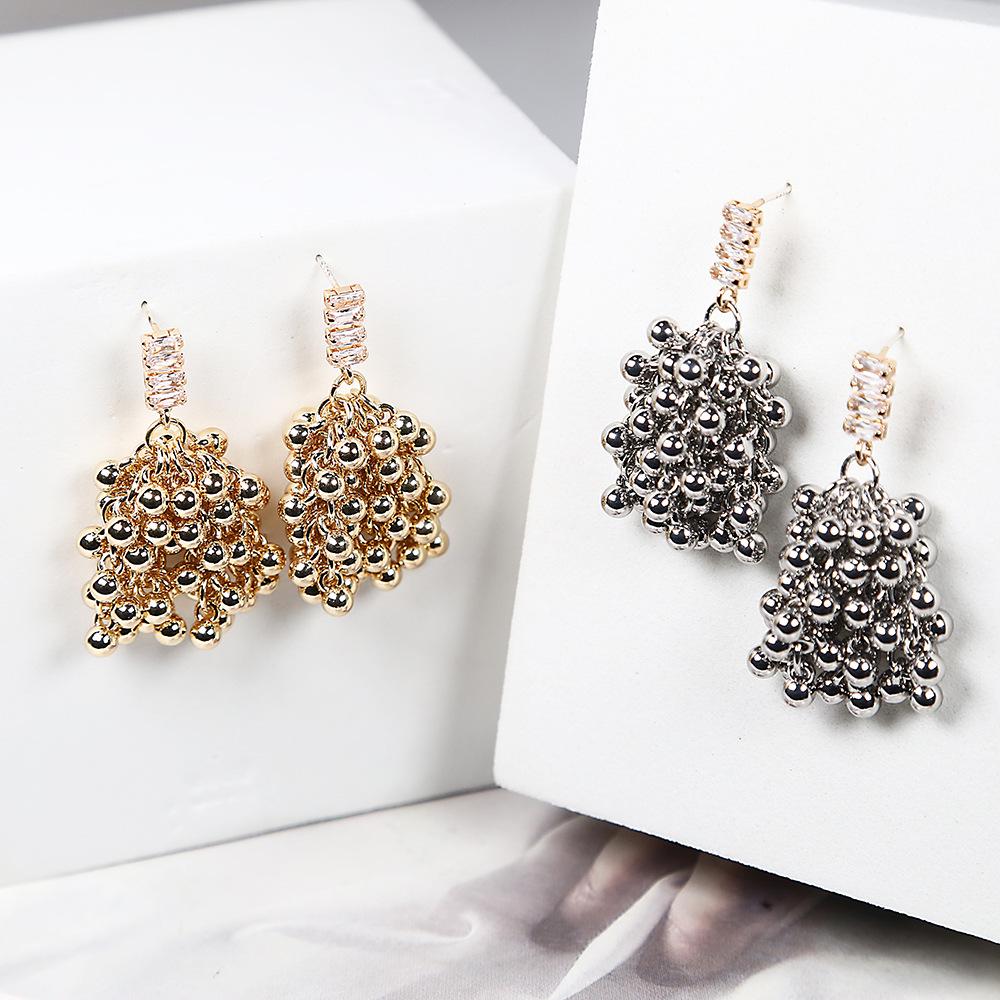 

Vintage French Tassel Beaded Earrings with S925 Silver and Zircon