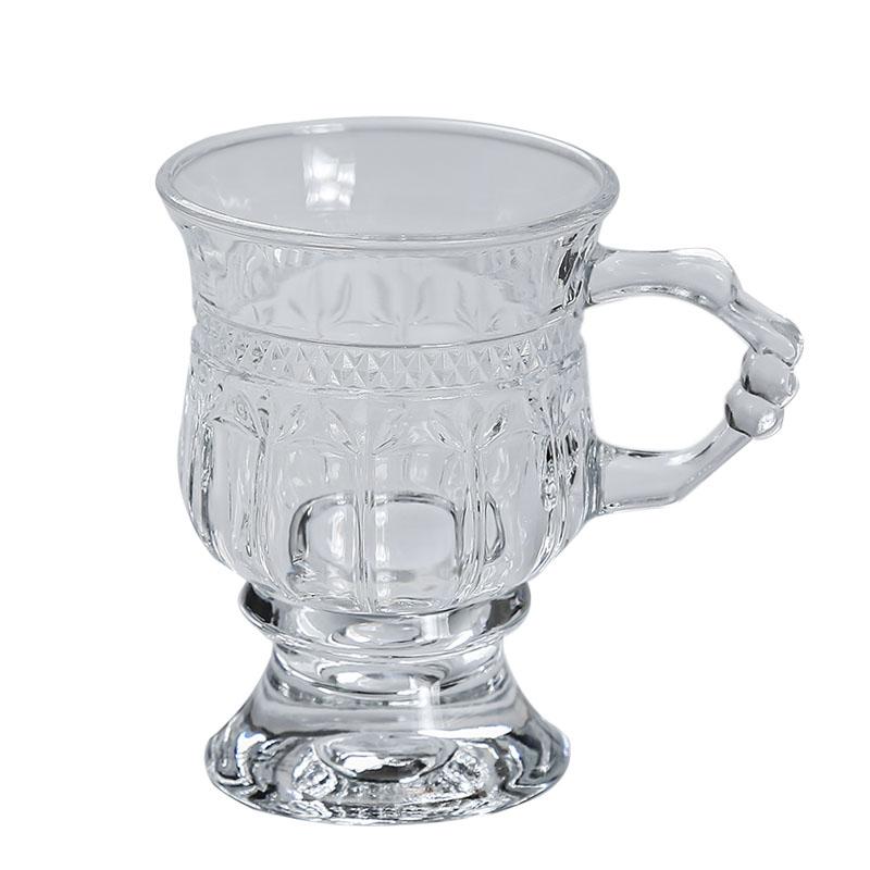 Vintage Embossed Glass Cup Good-looking Girly Heart Water Cups High-Legged Latte Coffee Mug with Handle Afternoon Tea Shot