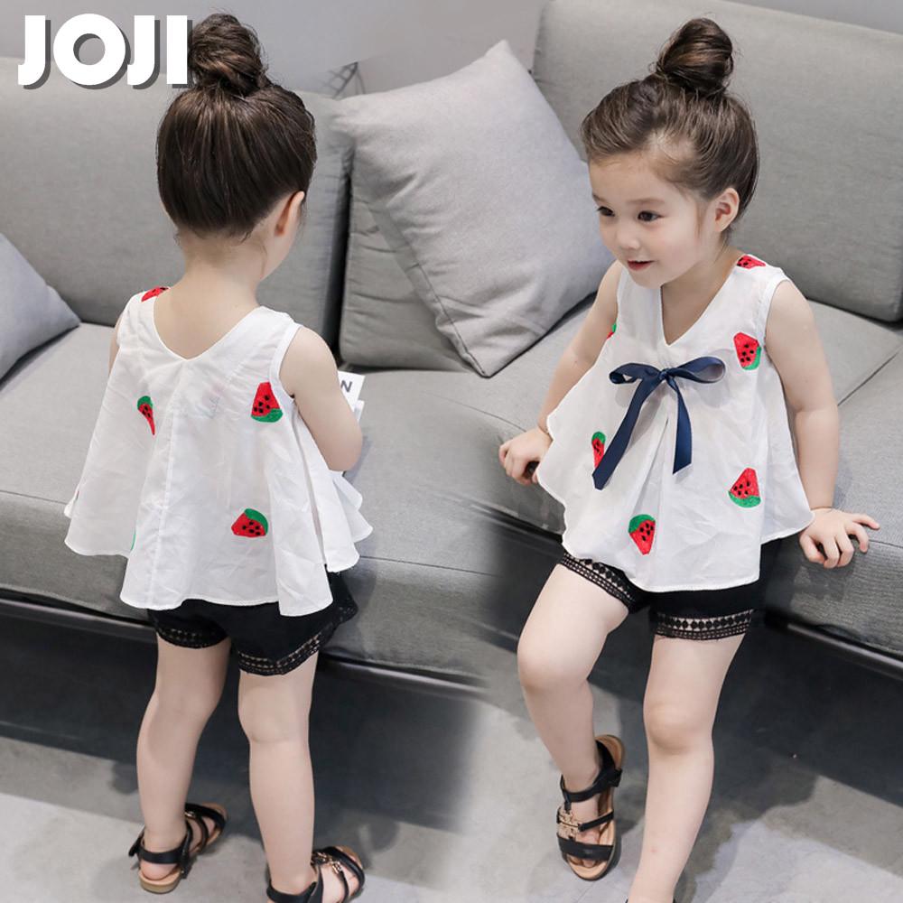 2PCS Set Toddler Kids Baby Girls Outfits Clothes Lace T-Shirt+Stripe Shorts Set