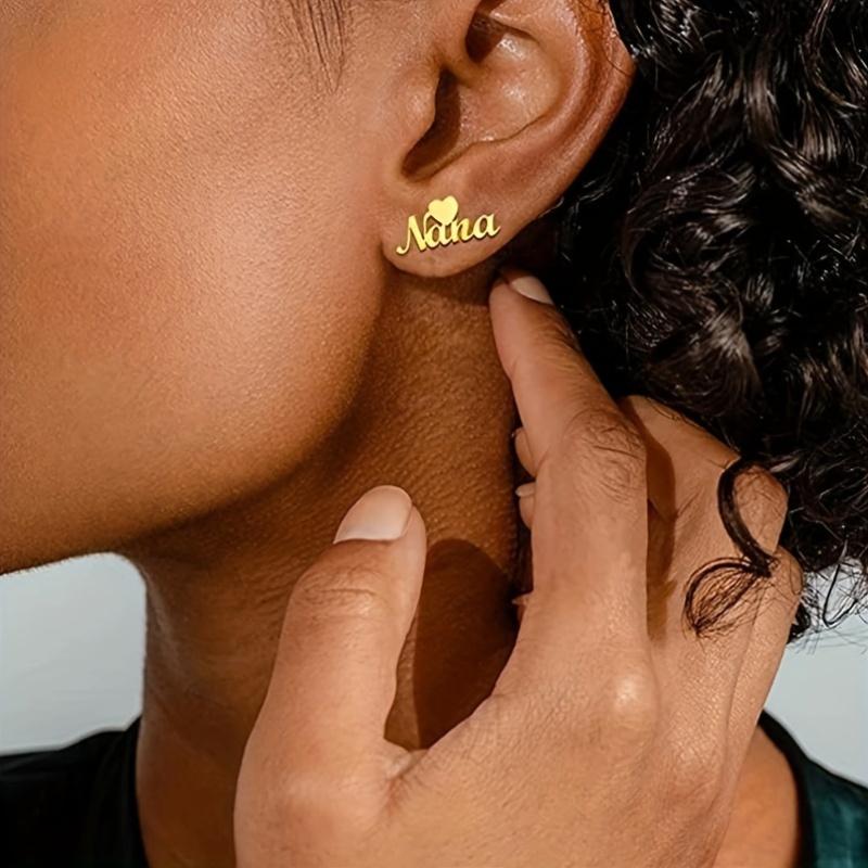 Excellent Fashion Gold Customized Name Cute Heart Earrings Stainless Steel Letters Studs Earrings