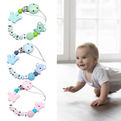 Pacifier Clip with Silicone Beads & Wooden Letters BPA-Free Baby Teething Necklace Anti-Loss Soother Holder for Stroller And Car Seat
