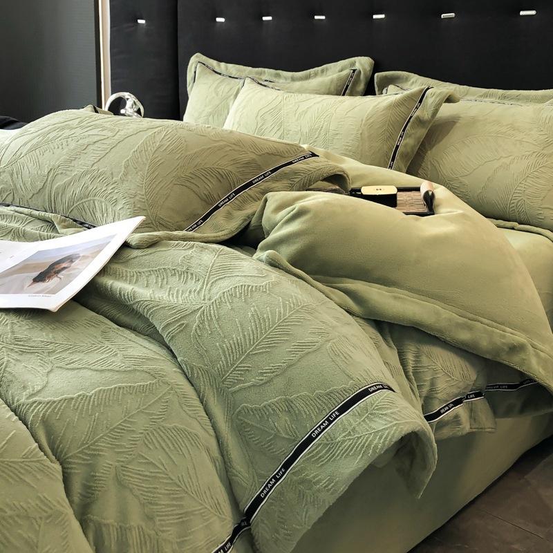 Thickened Milk Fleece Four-Piece Double-Sided Fleece Quilt Cover Solid Color Bed Sheet Mattress Quilt Cover Dormitory Bedding