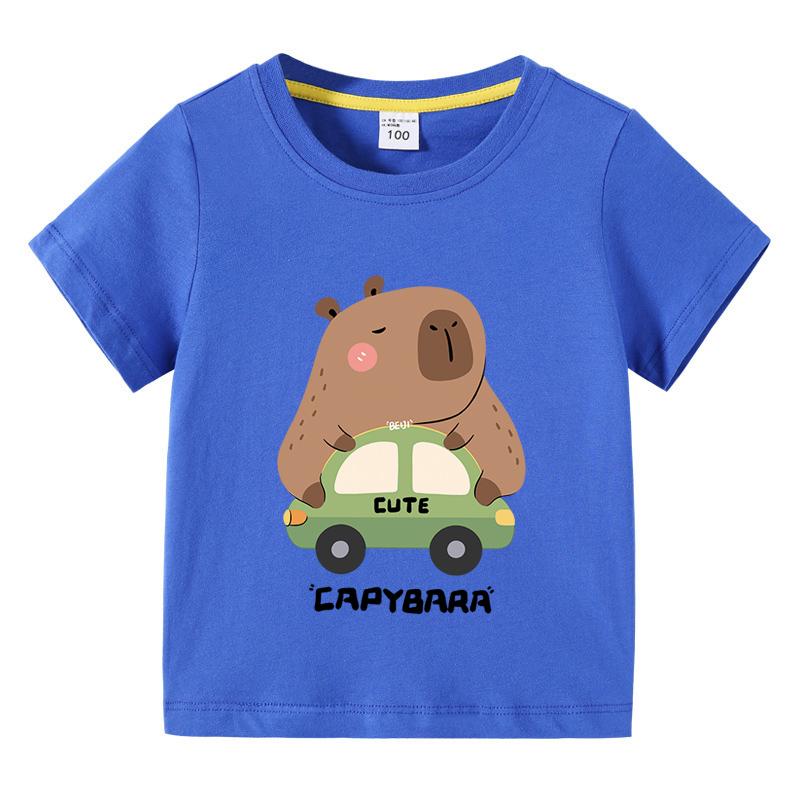 Capybara Tshirt Kids Girl Boy Summer Funny Cartoon T Shirt Cute Animal Kapibara Comic Clothes Children Short Sleeve Tops Tee
