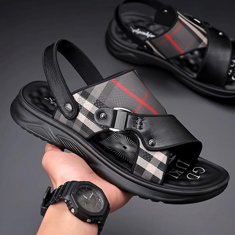 Herrsandaler i äkta läder, sandaler i kohud för utomhusbruk, trendiga strandsandaler för dubbla ändamål med öppen tå, herrskor för fritiden, Sandalias Hombre