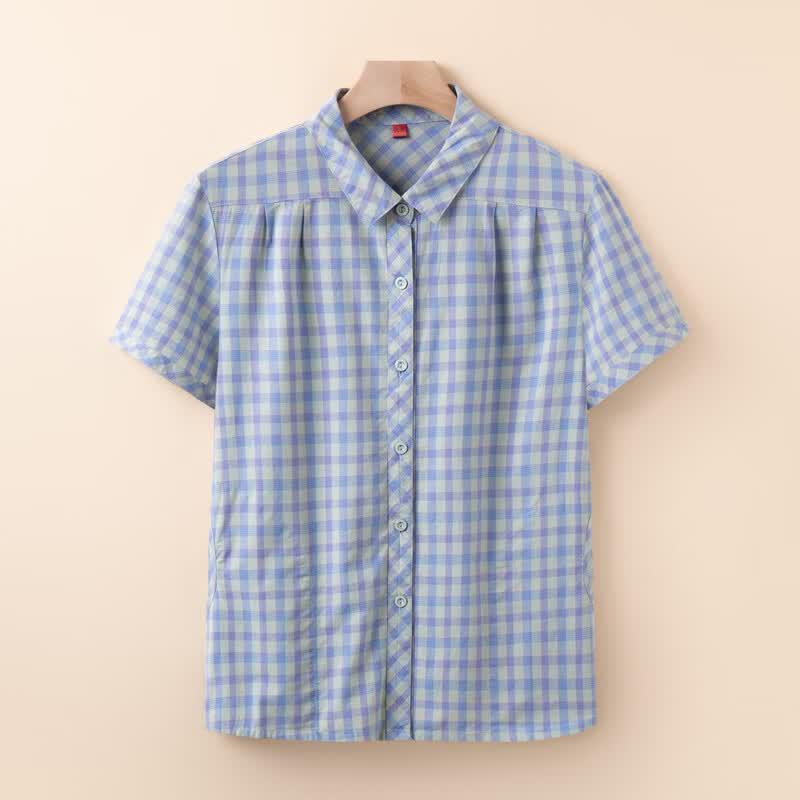 YUZHAOLIN Women's Plaid Cotton Short-Sleeve Shirt