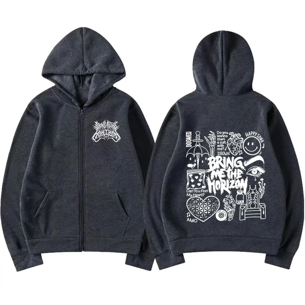 TheHorizon Zipper Hoodies Heavy Metal Rock Band Oversized Zip Up Sweatshirts Men Women Casual Harajuku Jacket Coats