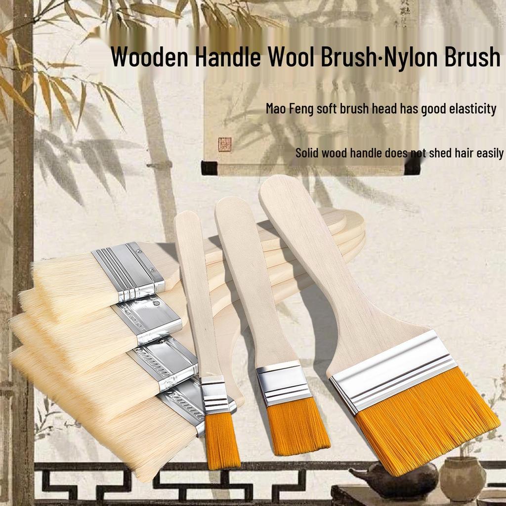 Pincel de Lã de Cerdas Macias para Folha de Ouro com Cabo de Madeira – Nylon, Cola, Óleo Protetor e Pincel para Pó