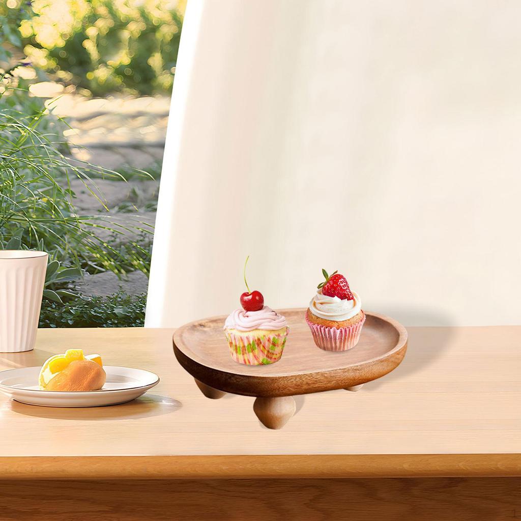 Wood Pedestal Stand Wooden Serving Tray Decorative Riser Platter for Treats