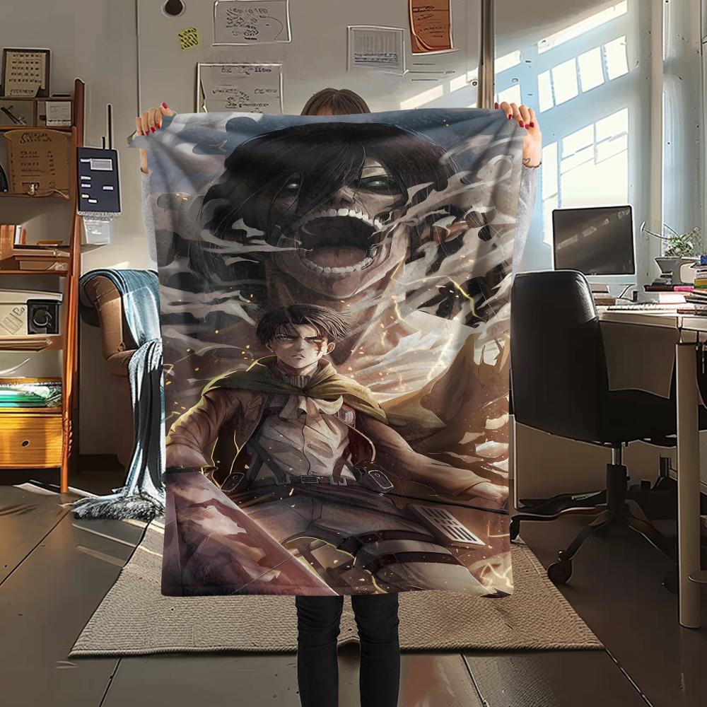 1PC Attack On Titan Print Flannel Blanket, High Quality All Seasons, Home Decor, Warmth and Comfort, Perfect for Christmas Gifts