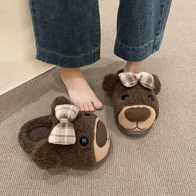 Cartoon cute fluffy slippers women wear autumn and winter new fashion thick-bottomed warm bag head cotton slippers women