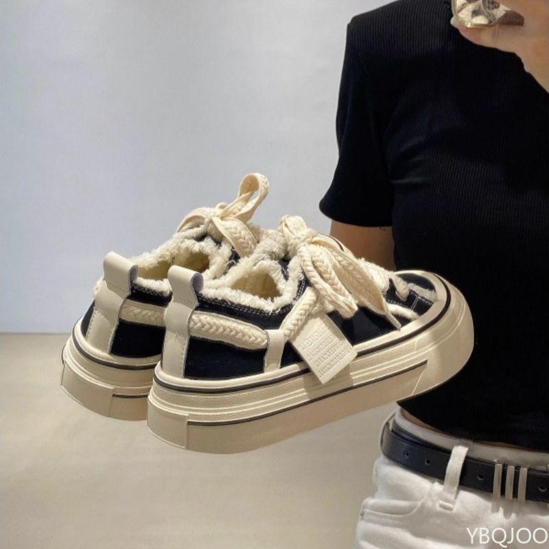Ladies' casual Sneakers Low cut round toe board shoe Thick soled canvas shoes rough edges Fashion lace up women vulcanized shoes