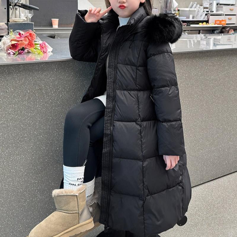 Winter Girls Long Winter Clothes Children's Fashion Large Fur Collar Waist Coat