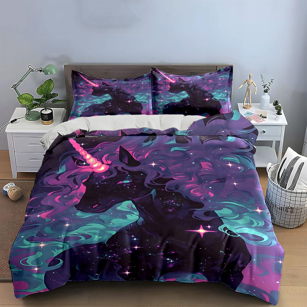 Silhouetted unicorn with nebula. Bedding sets Duvet cover sets Duvet covers Pillowcases(1 * Duvet Cover 2 * Pillowcases without duvet insert)