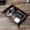 Genuine Leather Storage Trays Cowhide Square Tray Key Wallet Coin Organizer Home Office Desktop Storage Sundries Box