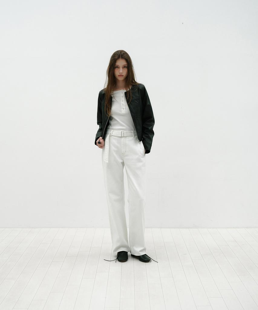 Loutaideu Stitched Belt Cotton Pants [White]