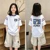 Summer Korean Style Color Block Loose T-shirt for Girls Aged 6-12 - Short Sleeve and Versatile