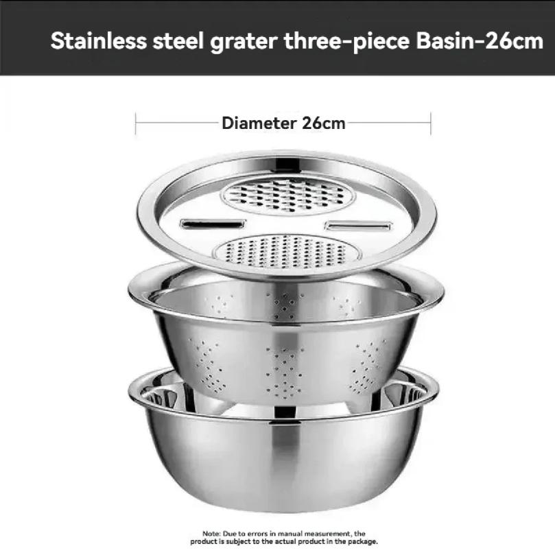 3PCS/1Set Multifunctional Vegetable Slicer Stainless Steel Blade Potato Carrot Grater Vegetable Washing Basin Drain Basket Kitch