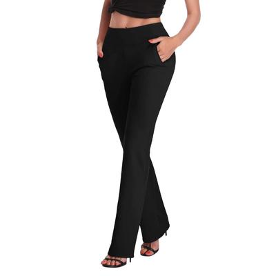 Pantalon de yoga taille haute pour femme, extensible, uni, tendance, slim, jambes larges, avec poches, pantalon de sport