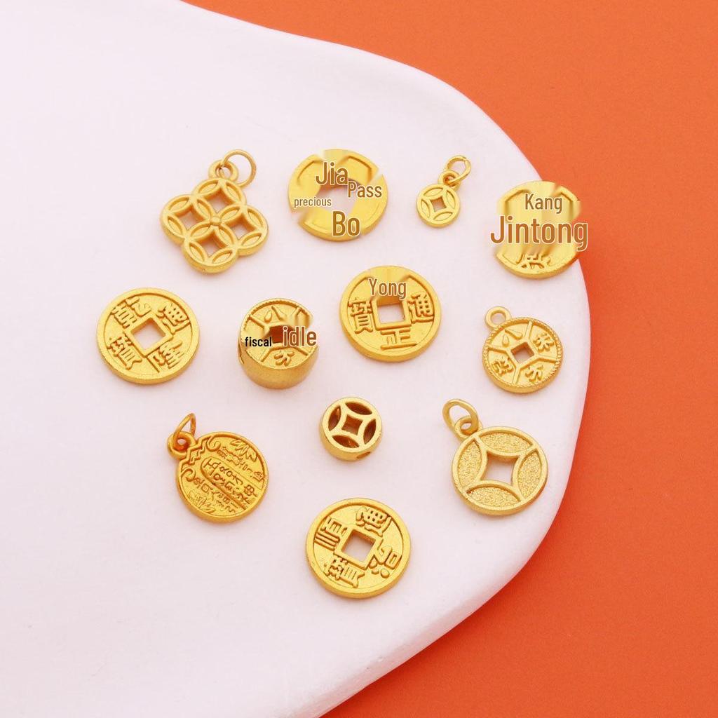Matte Gold DIY Five Emperors Copper Coins Jewelry: God of Wealth Bracelet, Necklace, and Pendant Accessories