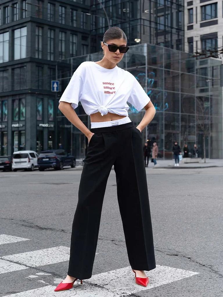 Red Oversized T-Shirt with Amore Amore Amore Print Women's T-Shirt  Simple Design Summer Fashion Tee Boutique Drop Sleeve