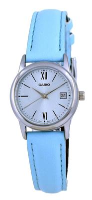 Standard Analog Blue Leather Band Blue Dial Date Watch LTP-V002L-2B3 Women's