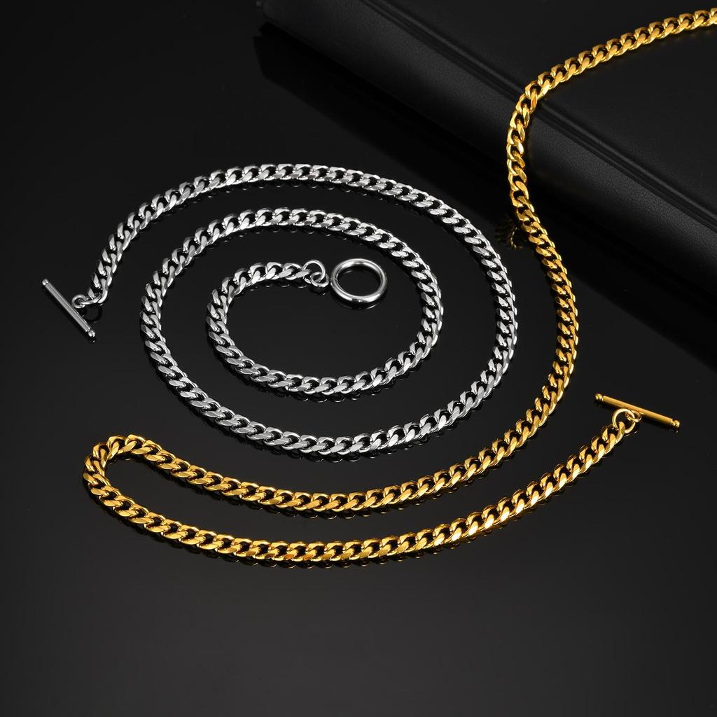 Vnox Stainless Steel Cuban Link Chain Choker Necklaces, Toggle Clasp Pendant Necklaces For Women Men, Minimalist Jewelry Gifts