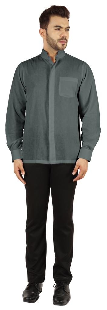 BestMan Pevná pánská košile s dlouhým rukávem pro přední čínský límec s dvojitým knoflíkem