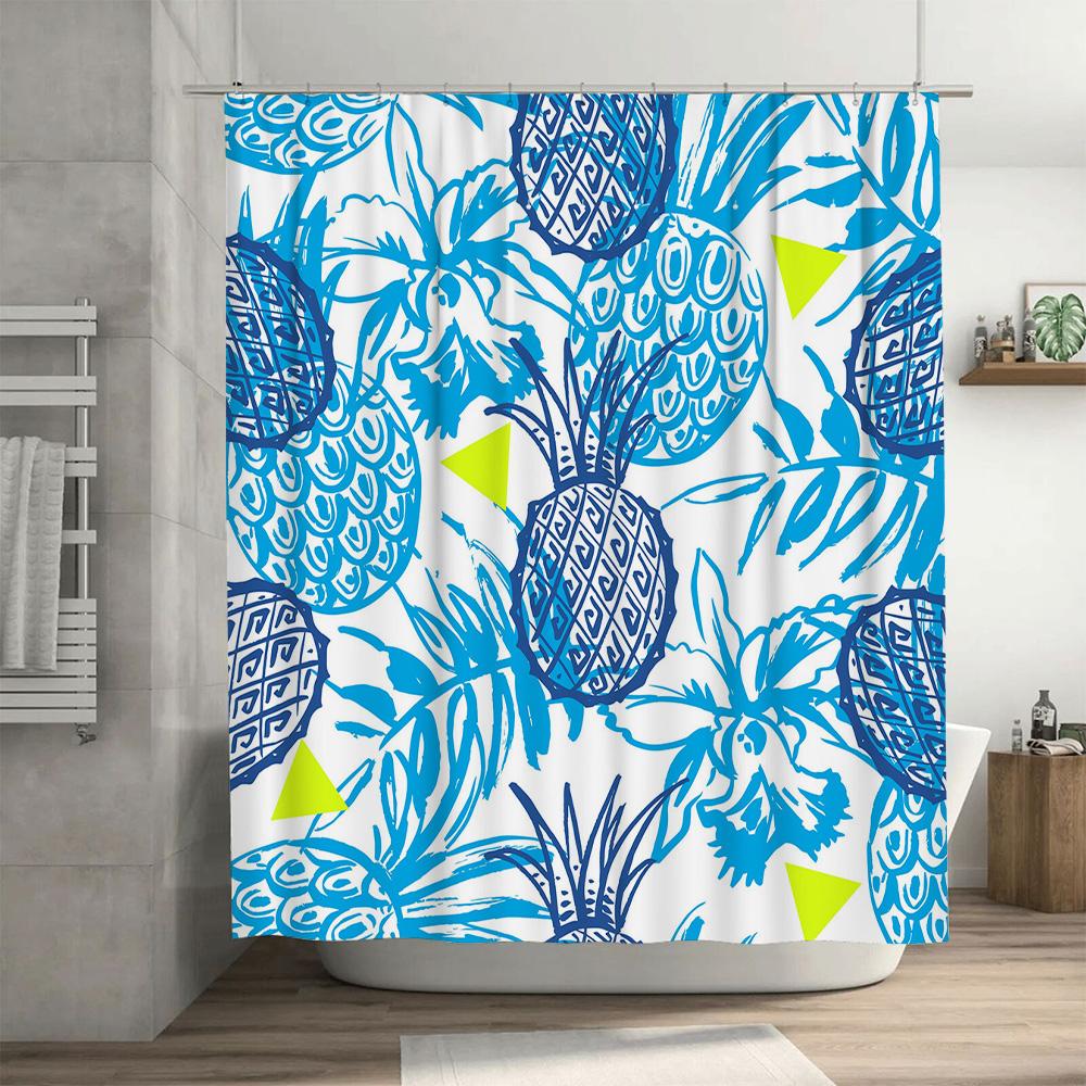 Colorful Pineapple Shower Curtain Waterproof Fabric Bath Decor Navy Blue Yellow Green White
