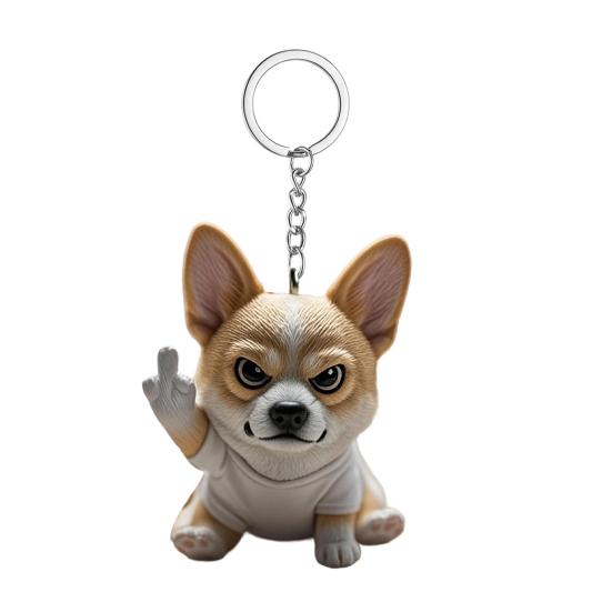 Middle Finger Posture Puppy Keychain 3D Dog Design Key Chain Backpack Cool Puppy Decoration Bag Accessories