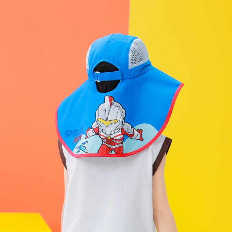 Children'S Sun Protection Hat Summer Big Brim Sun Hat Ultraman Cartoon Neck Protection Breathable Bucket Hat Outdoor Protection For Boys And Girls