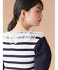 Lily Brown Border Knit Top LWNT252021 Women's Lace-Collar