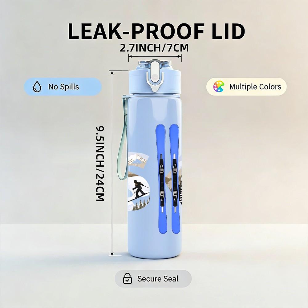 1PC Ski Sport Winter Equipment Print 750ml Color Plastic Sports Water Bottle Leakproof Flip Straw Lid Suitable for Sports Office Home Use