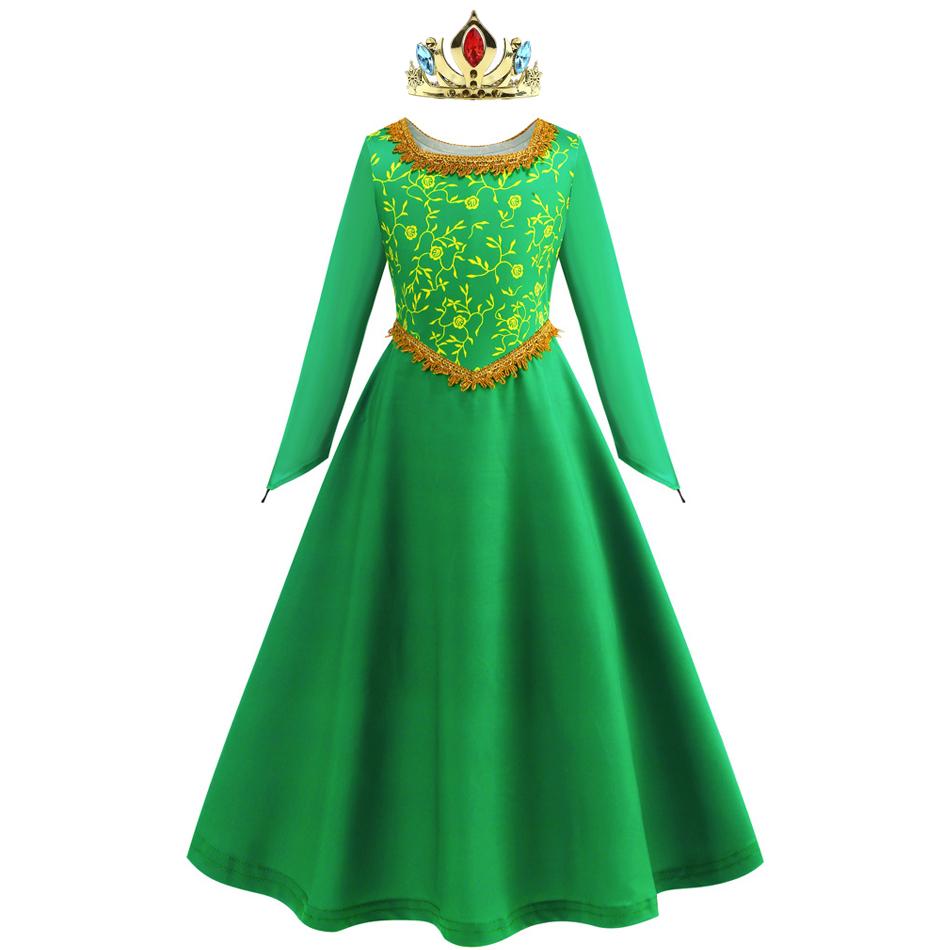 Robe Fiona Halloween Cosplay Shrek Robe Fantaisie Costume Princesse Verte Robe Élégante Enfants Manches Longues Robes Imprimées 2T (Tag 100) green