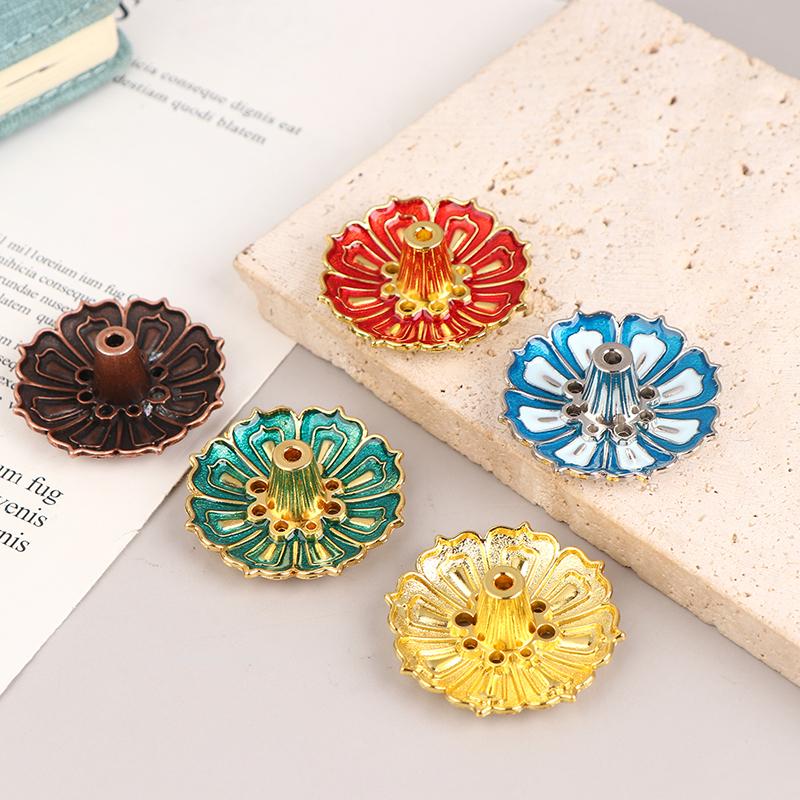 1Pc Lotus Alloy Incense Burner Stick Holder Home Buddhism Line Incense Plate Sandalwood Coil Base for Temples Home Office Decor