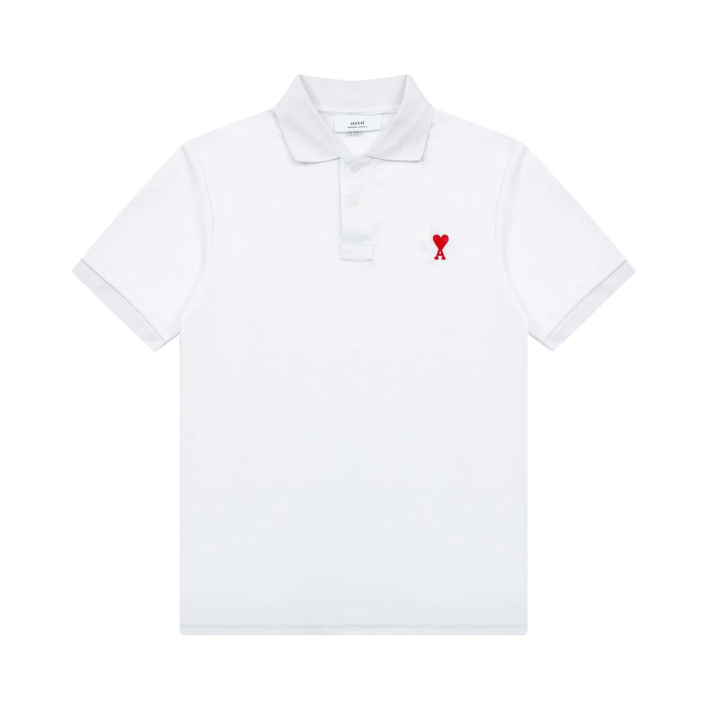 AMI Jarní a letní límeček Klasická výšivka srdce Písmeno A Broskvové srdce Čistá bavlna Pánské a dámské polo tričko s krátkým rukávem
