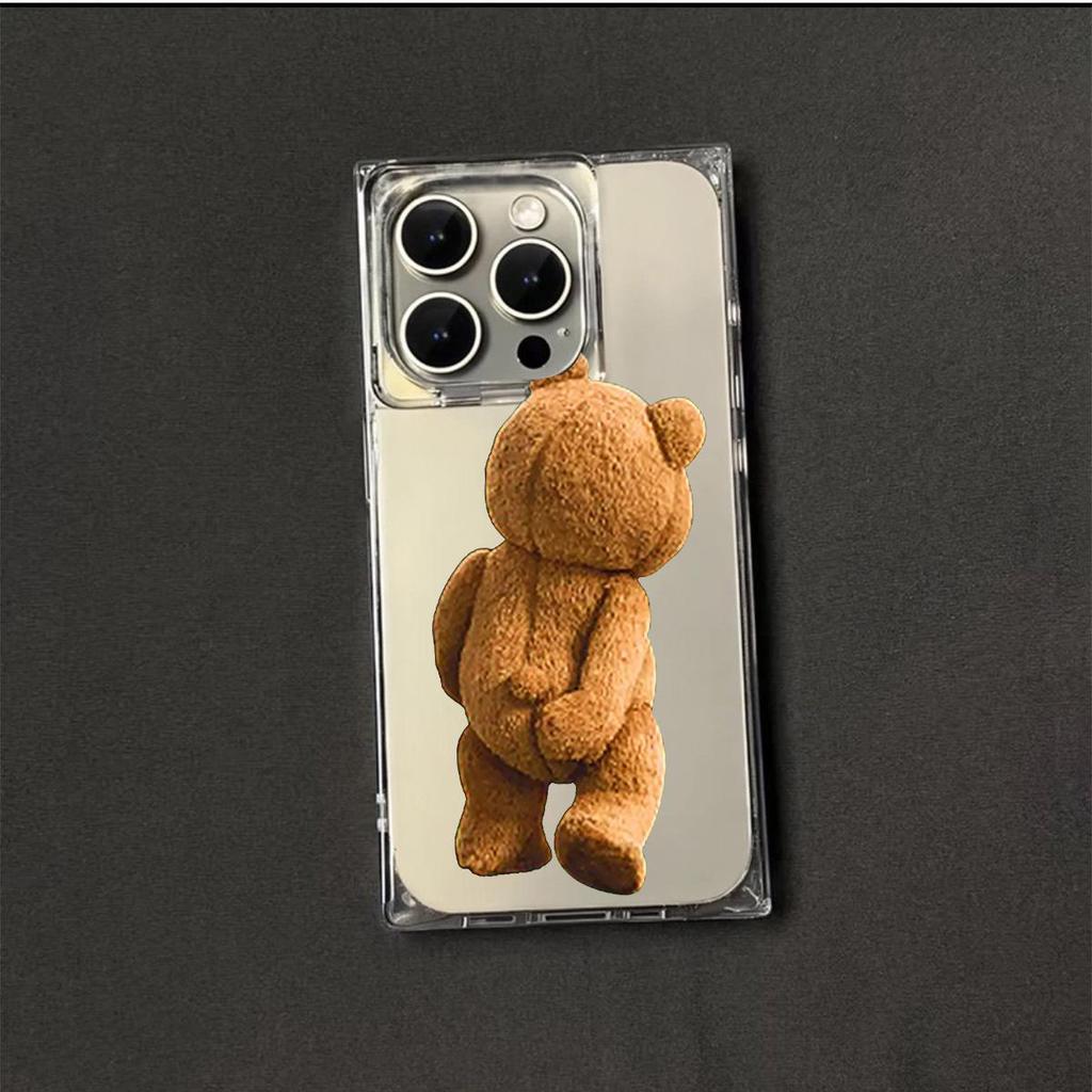 Transparent Square Back Tube Case Casing Protection For iPhone 13 16 ProMax 12 15 Plus 14 Pro Max 11 Anti-Oxygen,Funny Bear Pattern