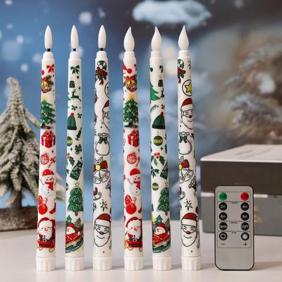6Pcs LED Taper Candles Battery Operated Flameless Candles with Remote Control Christmas Light-up Candles for Home Winter Festive Decor