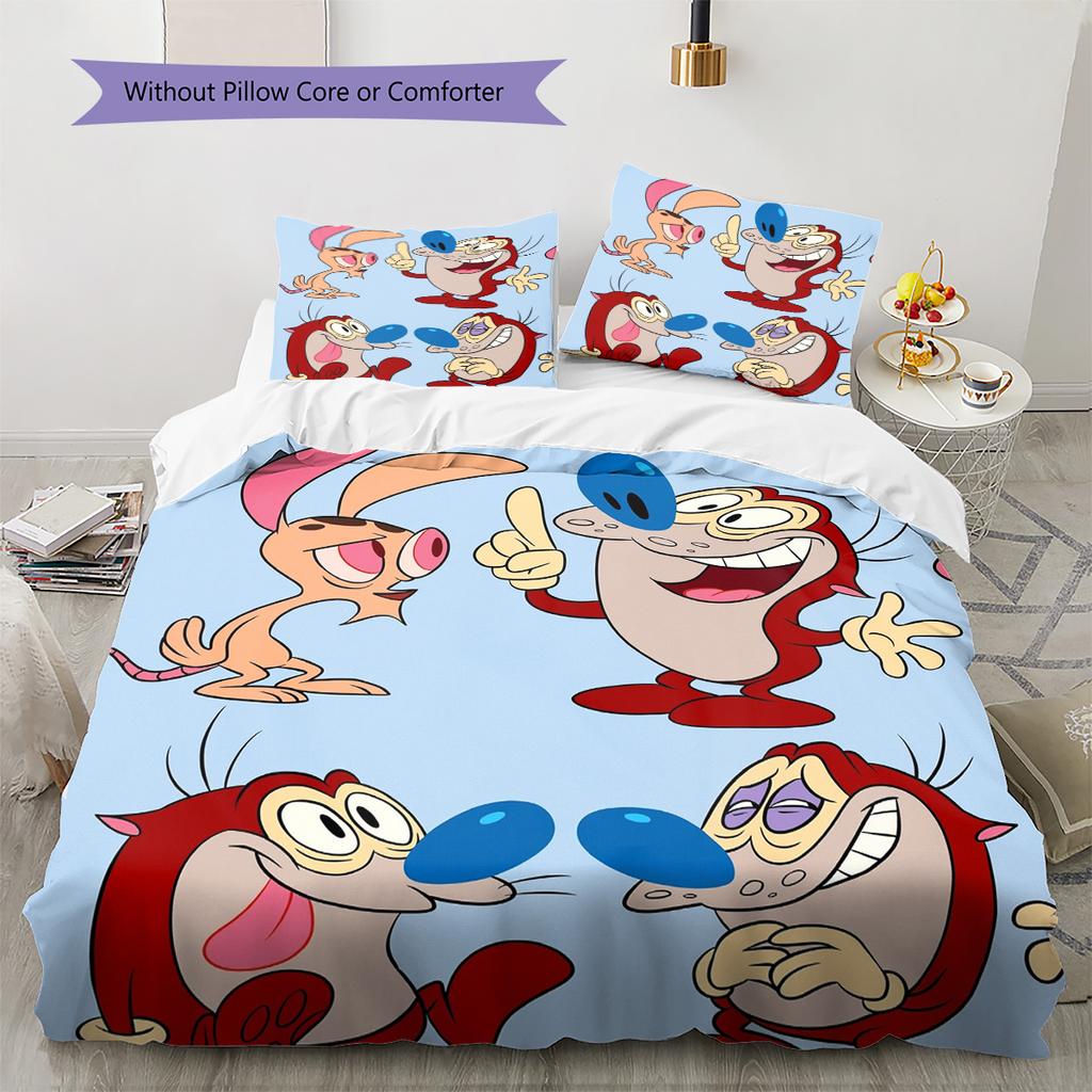 Ren & Stimpy  Pattern Bedding Quilt Set  Home Decoration  Gift (1 * duvet cover + 2 * pillowcase  without core)