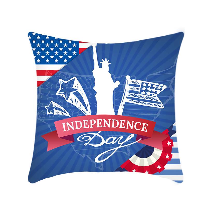 Independence Day Throw Pillow Cover Blue Theme Plush Print Sofa Bed Car Cushion Cover Without Core