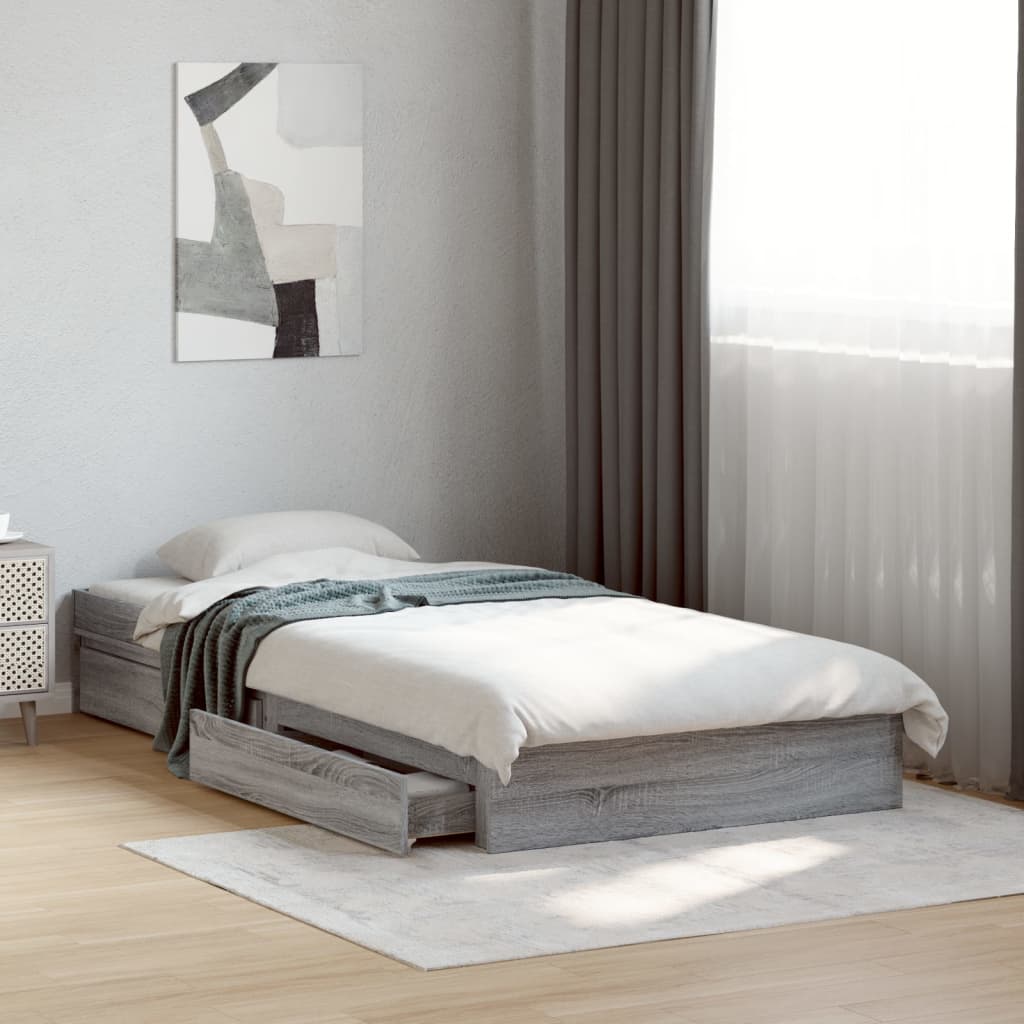 Bed Frame with Drawers Grey Sonoma 100x200 Cm Particleboard