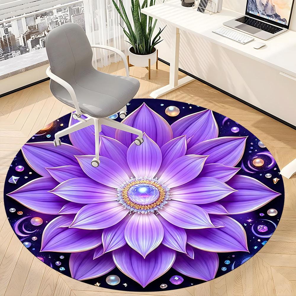 1pc Purple Lotus Mandala Chair Carpet for Office, Non slip, Soft and Durable Office Rug