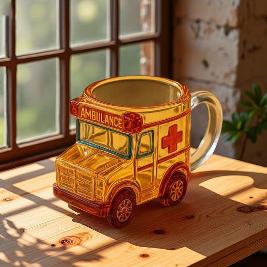 Taza de Vidrio con Forma de Autobús Escolar Yousheng 10oz Taza para Beber Novedosa para Niños Coleccionistas Contenedor de Bebidas Divertido con Tema de Vehículos