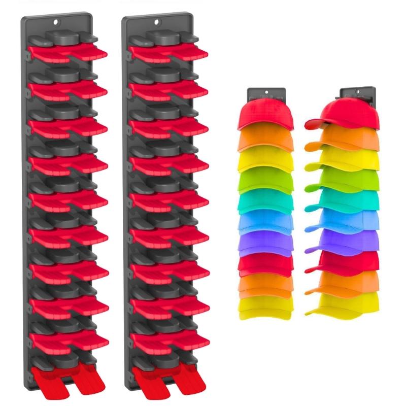 Pack of 2 Wall Mounted Cap Storage Racks Spring Loaded Accommodate 20 Prevent Damage Installation Using Adhesive or Screws ABS Durable 1