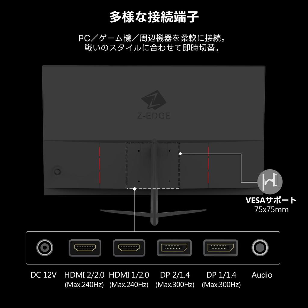 Z Gaming 300Hz IPS FHD 1ms AMD VESA Domestic Warranty Black Z-Edge (Zero Edge) Monitor, 24.5-inch, (1920x1080), HDR10, FreeSync, Anti-Glare,